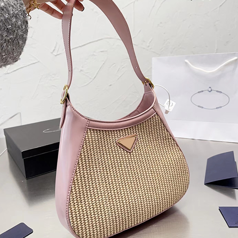 

Crossbody Bucket Bag Shoulder Tote Bag Women Straw Handbag Purse Plain Triangle Hardware Fashion Letters Adjustable Belt Strap Large Capacity Travel Handbags, Blue