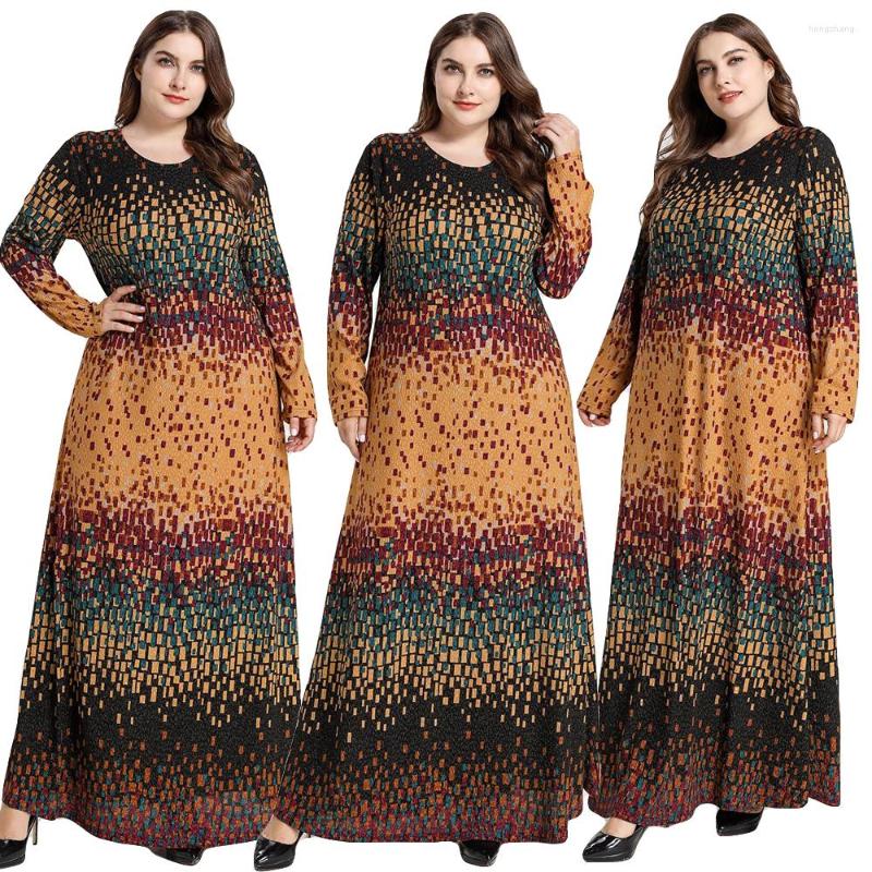 

Ethnic Clothing Muslim Women Plus Size Printed Dress Ramadan Islamic Abaya Maxi Robe Loose O-neck Arab Jilbab Kaftan Gown Dubai Middle East