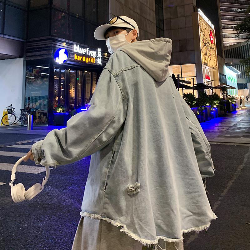 

Men' Jackets Vintage Denim Jacket Men Casual Single-Breasted Hole Jeans Coat Spring Autumn Loose Turndown Collar Chaqueta Vaquera Hombre, Blue