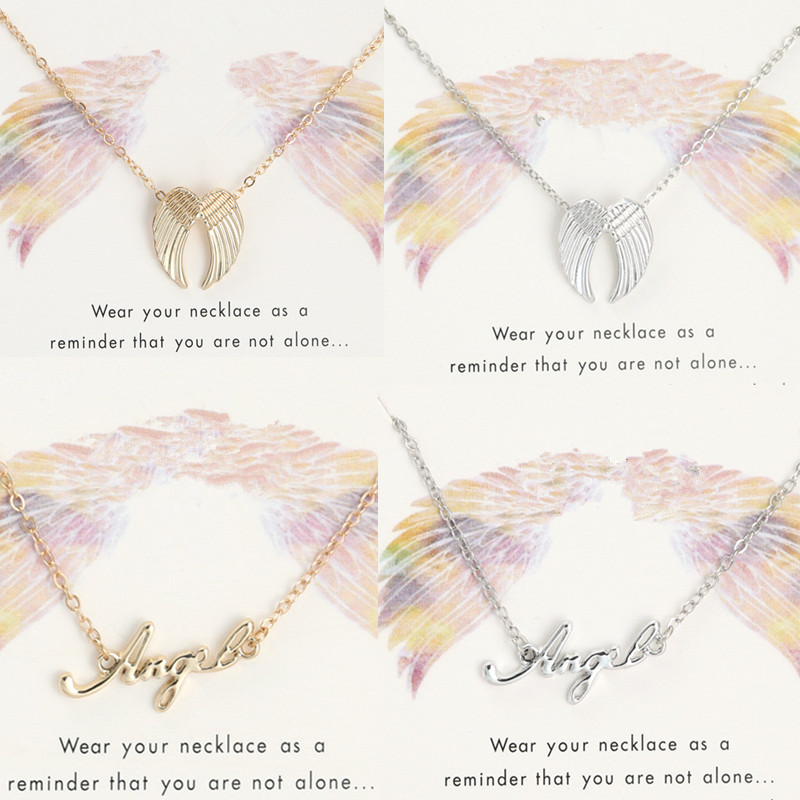 

Fashion Gold Angel Letters Wing Pendant Woman Necklace Designer Jewelry South American Alloy Silver Plated Chain Mans Necklaces Choker with Card Friend Gift