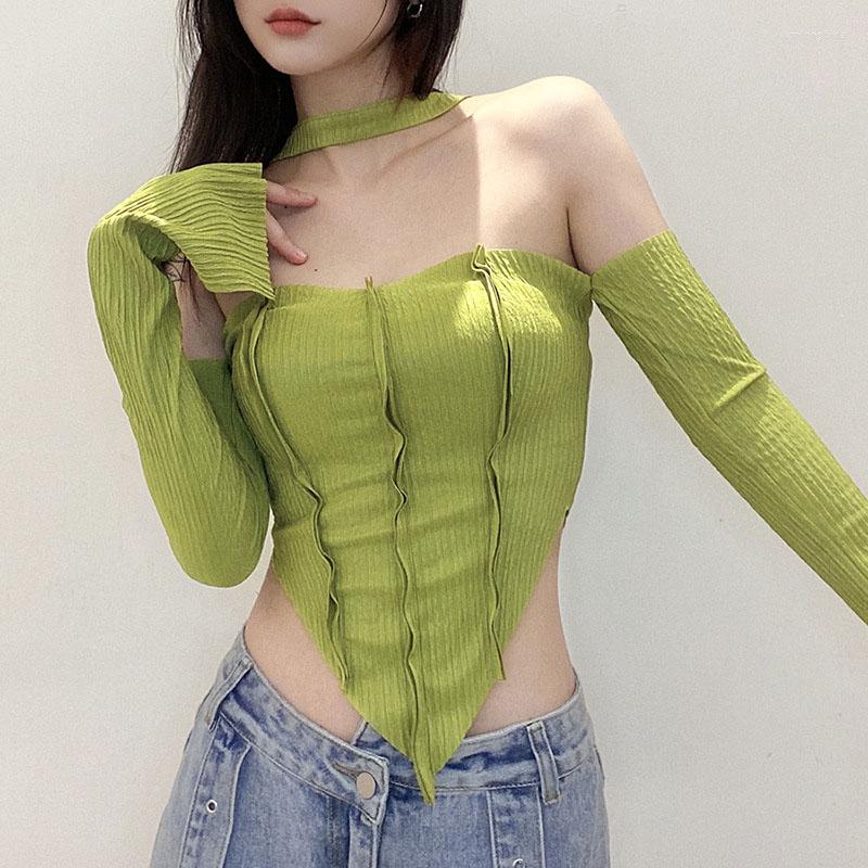 

Women's T Shirts Fashion Casual Sexy Off Shoulder Halter Shirt For Women Autumn Streetwear Stretch Wild Basic Top Slim Y2K, Black