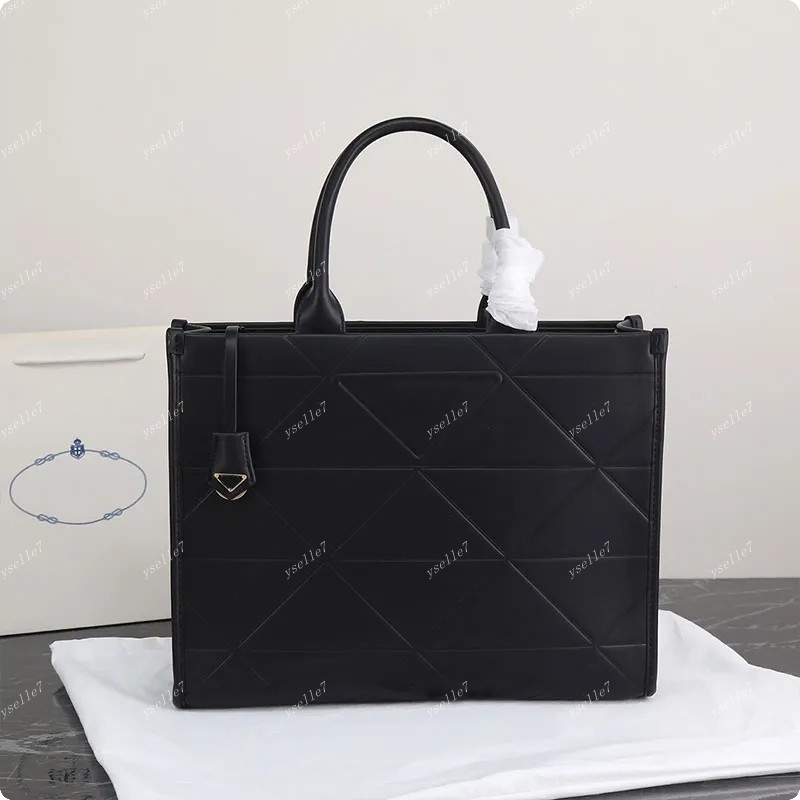 

Women Tote Bag Large-Capacity Shopping Bag Clutch Handbag Cowhide Saffiano Leather Fashion Letter Triangle Decoration Plain Interior Zip Pocket, Customize