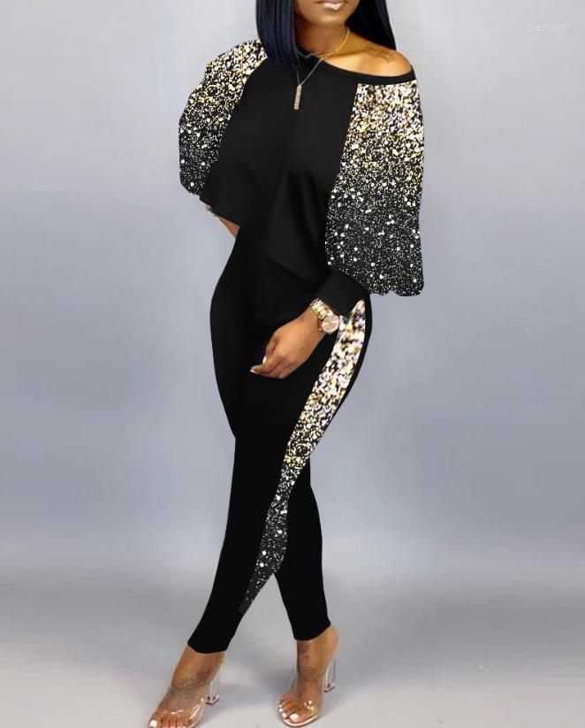 

Women' Two Piece Pants Sets Womens Outifits 2023 Autumn Fashion Long Sleeve Casual O-Neck Print Top & Daily Set Clothes For Women