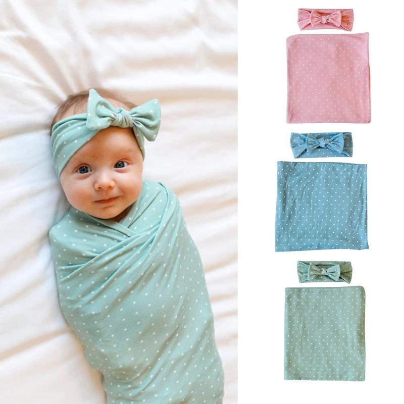 

Blankets & Swaddling Born Receiving Blanket Bowknot Headband Set Baby Infant Cotton Sleeping Bag Swaddle Wrap Hairband, Blue