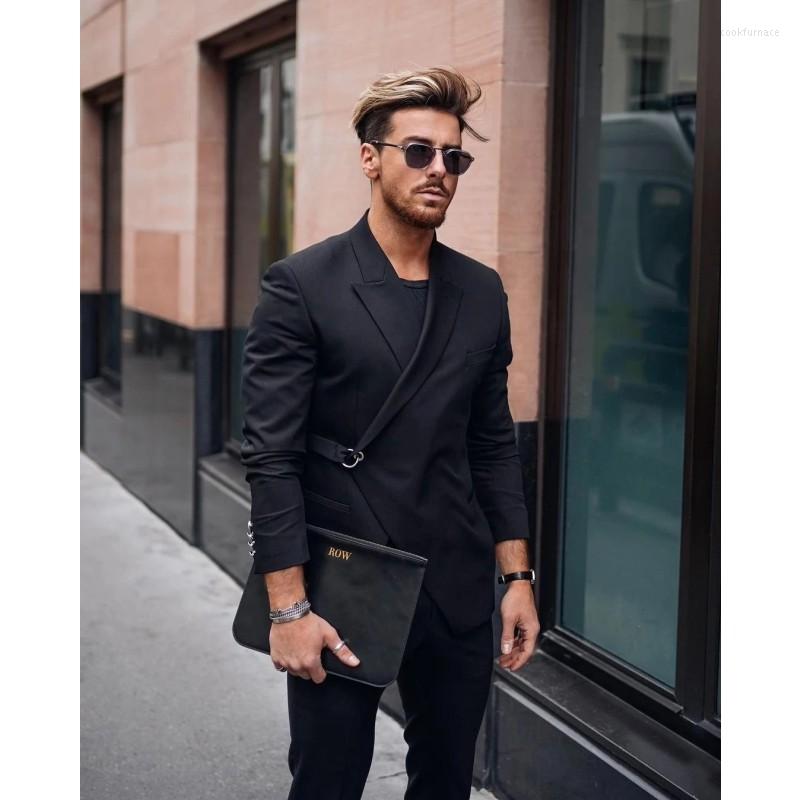 

Men's Suits Fashion Street Wear Black Buckle Men With Belt Tuxedos Terno Masculino Groom Prom Slim Fit Blazer Custom Made 2 Pieces, Gray