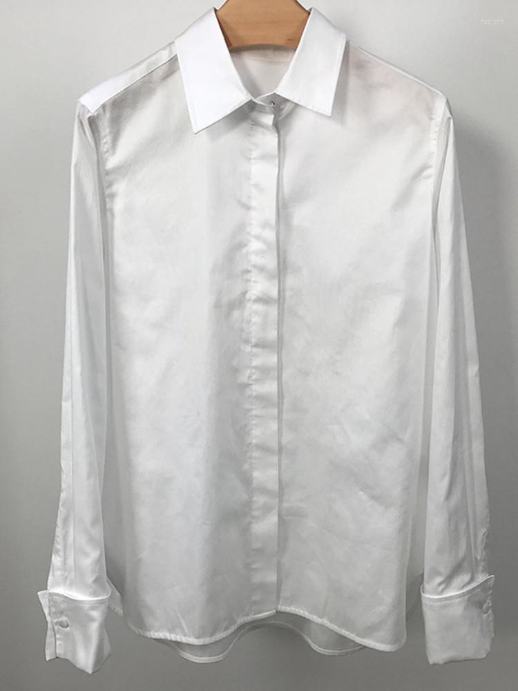 

Women's Blouses Women Turn-Down Collar Covered Buttons White Shirt 2023 Early Spring Summer Ladies Loose All-Match Long Sleeve Blouse Female, Top