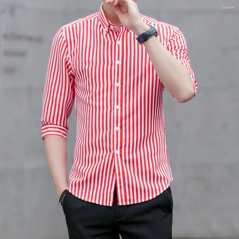 

Men's Casual Shirts Fashion Men Shirt Single-breasted Versatile Anti-Pilling Striped Print Office Dress, Black