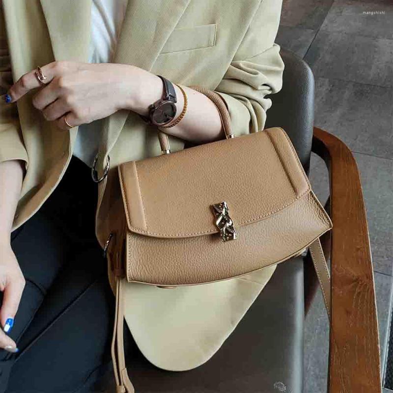 

Evening Bags Motingsome 2023 Cowhide Shoulder Bag High Grade Women Handbag Elegant Ladies Offcie Mini Tote Luxury Real Leather Sac A Main, Beige
