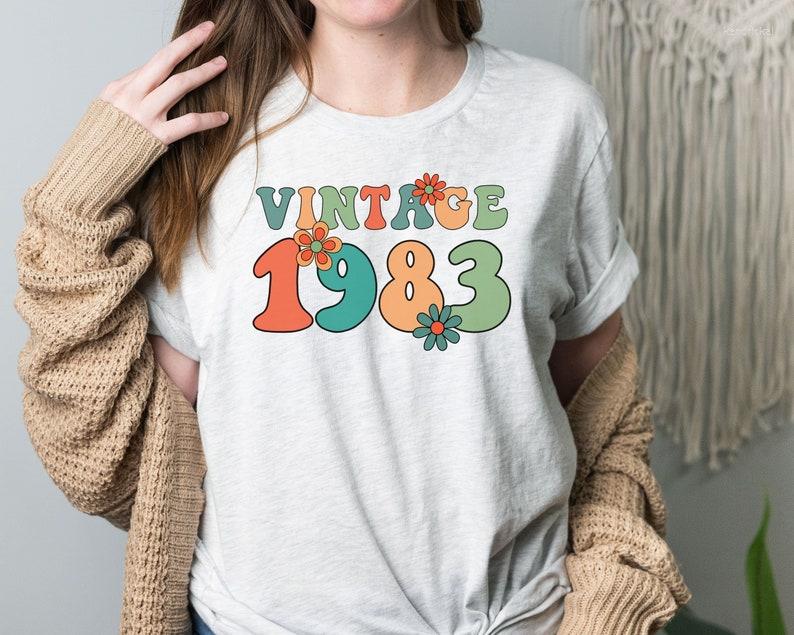 

Women's T Shirts 40th Birthday Shirt Vintage 1983 T-Shirt Tee Gift Limited Edition Short Sleeve Top Tees O Neck Fashion Cotton Streetwear, Nude