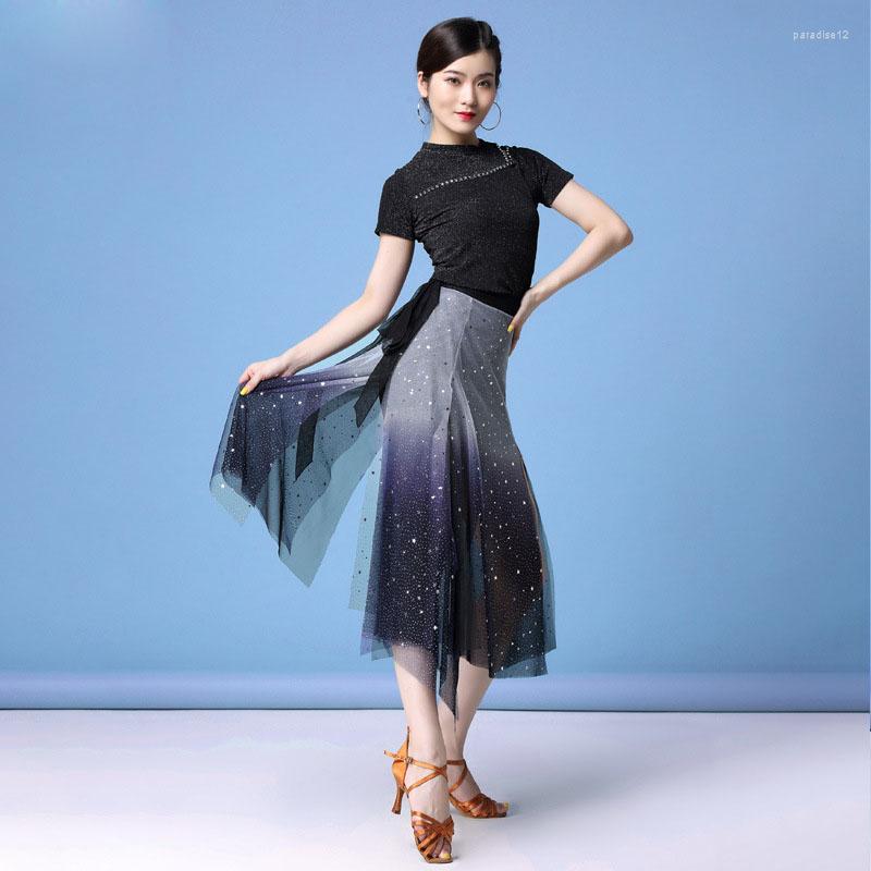 

Stage Wear Women's Ballroom Latin Dance Dress 3-pieces Tops Pants Tango 2023 With Hip Scarf Professional Dancewear, With black hip scarf