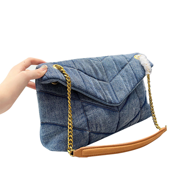 

Evening Bags Washed Denim Bag LouLou Chain Messenger Handbags Ladies Crossbody Bag Puffer Magnetic buckle flap Large Tote Handbags Fashion Letter