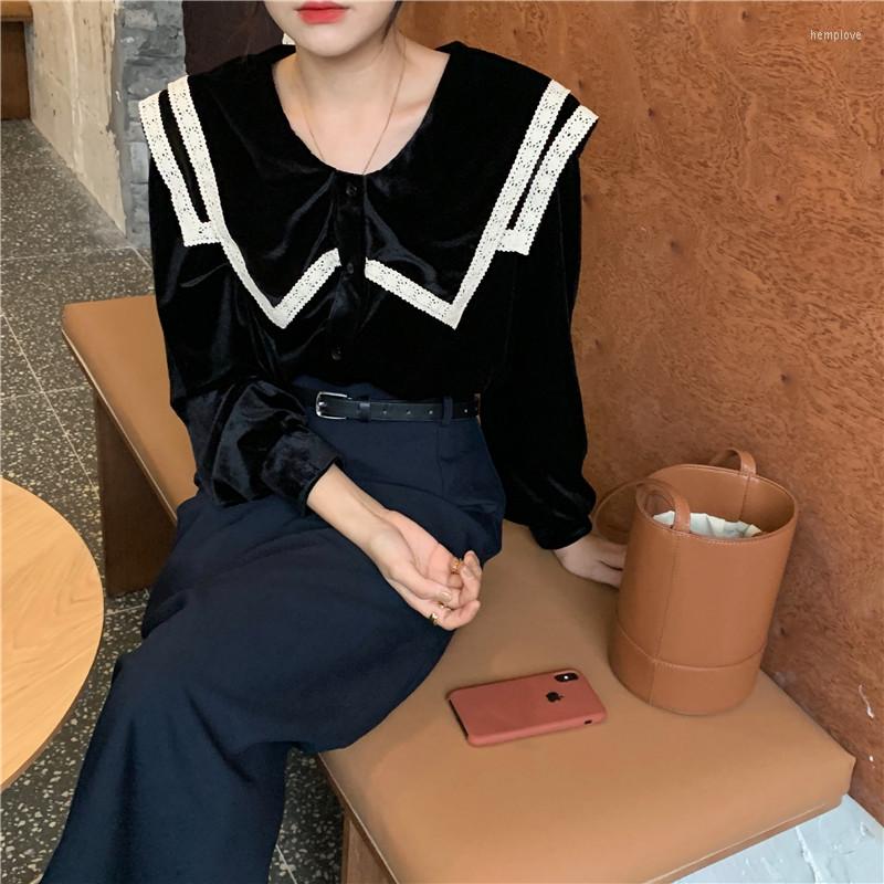 

Women' Blouses Spring Vintage Cotton Shirt Female Oversize Tops Women Long Sleeve Girls Blouse Summer Femme Blusas, Black