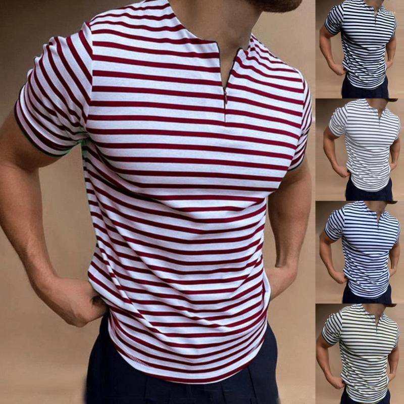 

Men's Casual Shirts Stripe Men Shirt Trendy Short Sleeve O Neck Top Slim Fit Young Style Summer T-shirt Close-fitting For Dating, Red