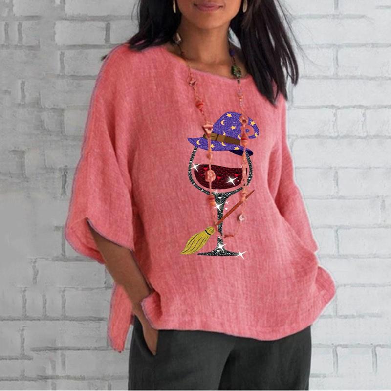 

Women' Blouses Halloween Women 3 / 4 Sleeve Blouse Crew Neck Pumpkin Printed Loose Top Casual Linen Blend Tunic Christmas Blusa Feminina, Blue-3