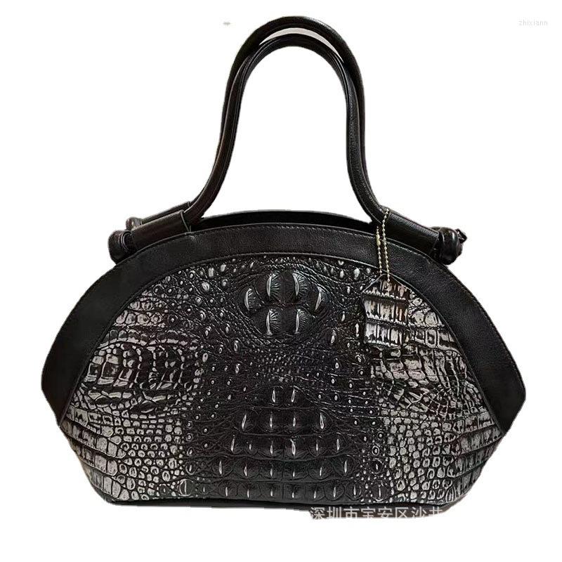 

Evening Bags Bag Large Capacity Women's Direct Supply Cowhide Embossed Crocodile Pattern Leather Shoulder Crossbody Portable Lady, Black
