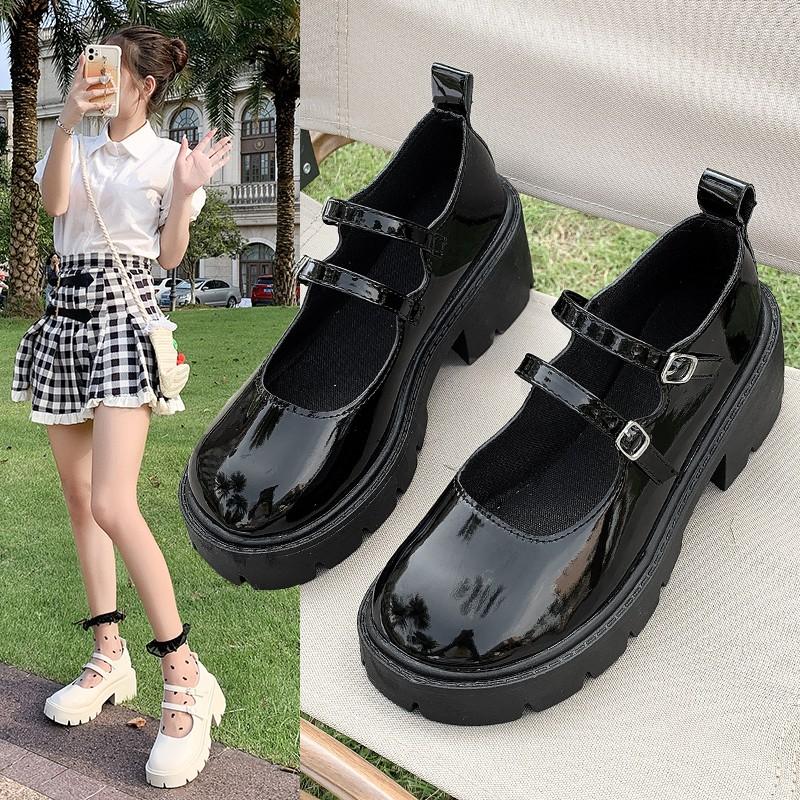 

Dress Shoes British Style Small Leather Women's 2023 Spring And Autumn Korean Version Japanese Thick Bottom One Word Buckle Belt Round, Liangguang