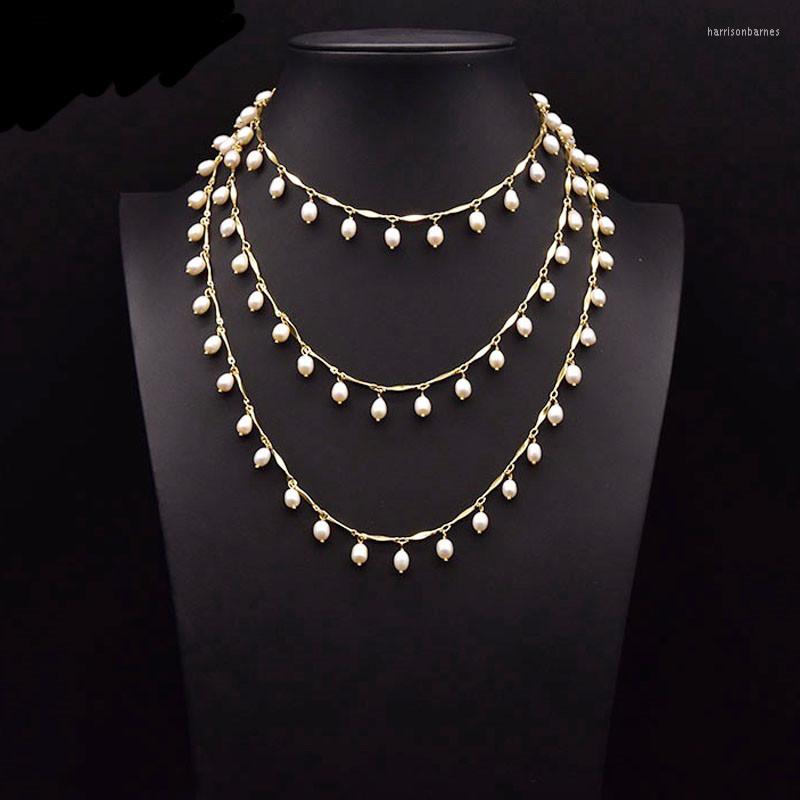 

Chains Luxury Three-layered Natural Freshwater White Pearls Beaded Necklace Women Friends Party Boho Jewelry Accessories