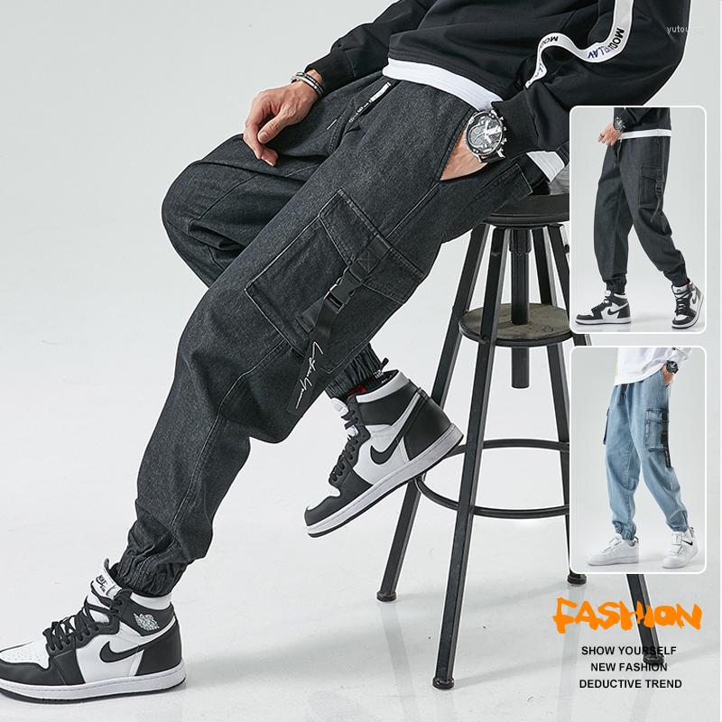 

Men's Jeans Men Joggers Cargo Denim Pants Baggy Harem Japanese Streetwear Styke Male Ankle Harajuku Casual Hip Hop Trousers, Black