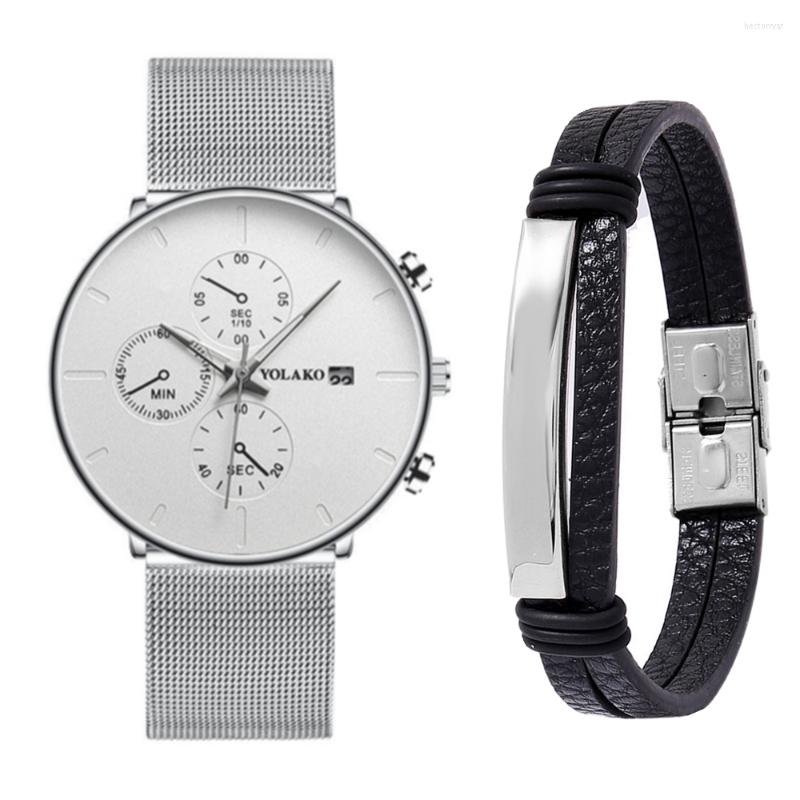 

Wristwatches Top Brand Stainless Steel Quartz Wristwatch Mens Business Calendar Watches Leather Bracelets Luminous Clocks Reloj Hombre Gifts, D balck blue