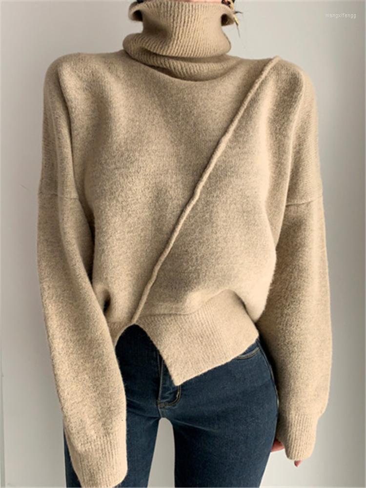 

Women's Sweaters Autumn Winter Solid Turtleneck Women's Sweater 2023 Casual Side Split Knitted Long Sleeve Ladies Pullover Female, Beige