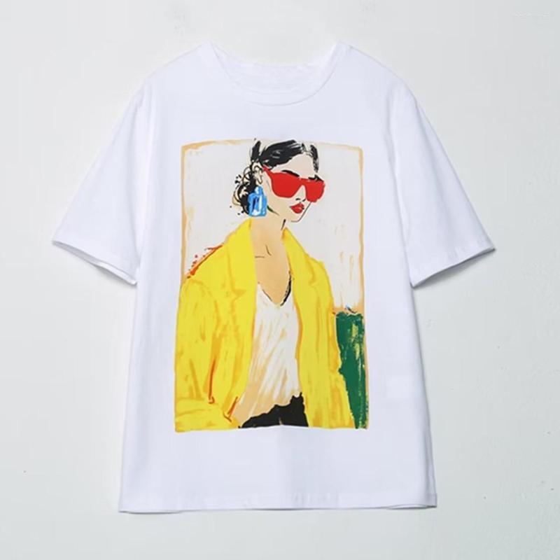 

Women' T Shirts Maxdutti Fashion Girls Character Print Tshirts Tops Round Collar Cotton 2023 Summer Women