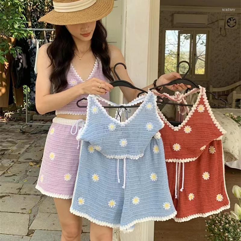 

Women's Tracksuits 2 Piece Set Women Summer V-Neck Casual Crop Top 2023 Female Clothing Knit Embroidery Shorts Two Beach Outfits, Emerald green