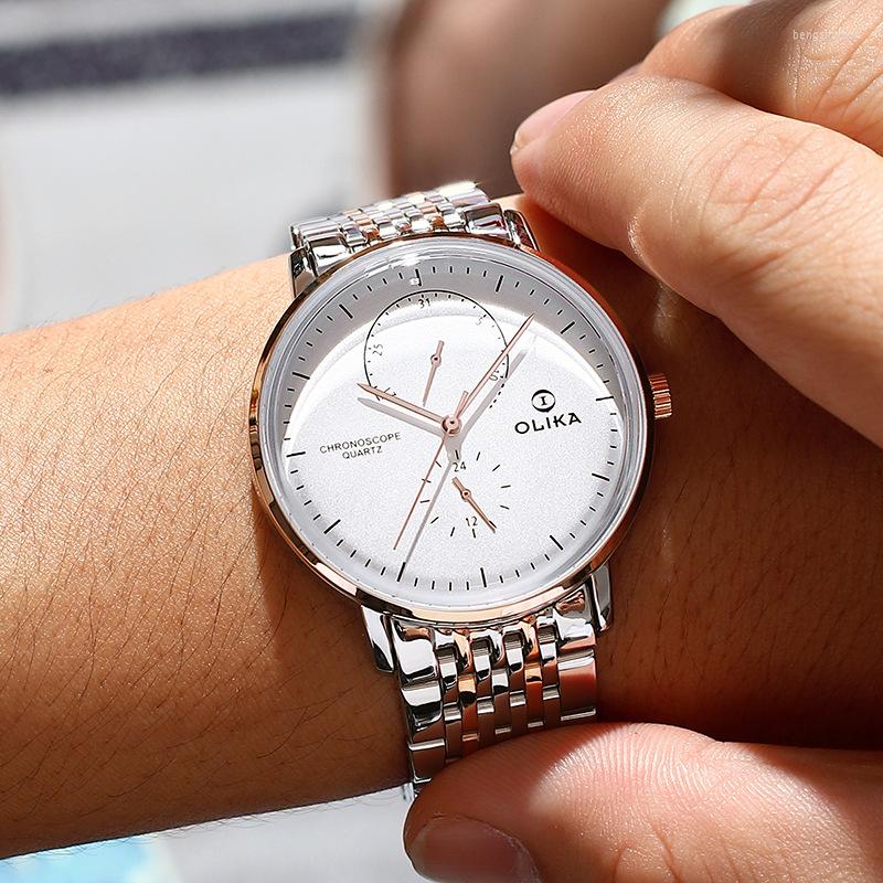 

Wristwatches OLIKA Waterproof Men Watch With Calendar Sports Fashion Simple Men's Casual Commuter, Leather white