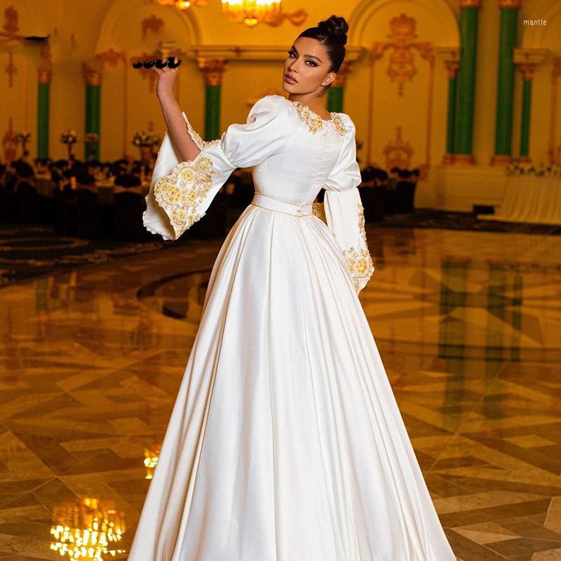

Party Dresses White Moroccan Caftan Evening A-Line Dubai Saudi Arabic Abaya Embroidery Applique Bell Sleeves Islamic Prom Gowns, Pink