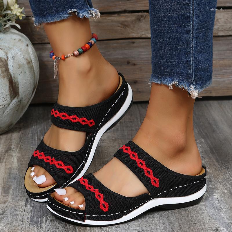 

Sandals Women's Stretch Fabric Peep Toe Ladies Hollow Casual Comfort Fashion Shoes For Female 2023, Red
