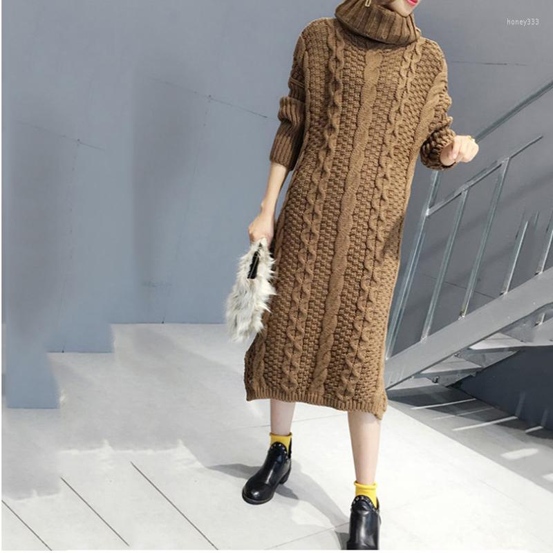 

Casual Dresses Women Sweater Winter Long Knitted Female Warm Turtleneck Twisted Thickening Slim Pullover Tops, Milky