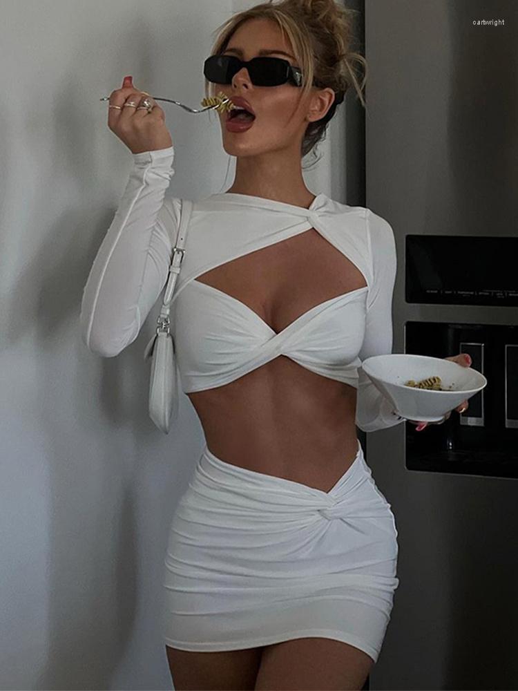 

Work Dresses Zoctuo Women Sexy Y2K Clothes 2 Piece Set Hollow Out Long Sleeve Crop Top High Waist Mini Skirts Matching Suit Club Streetwear, Black