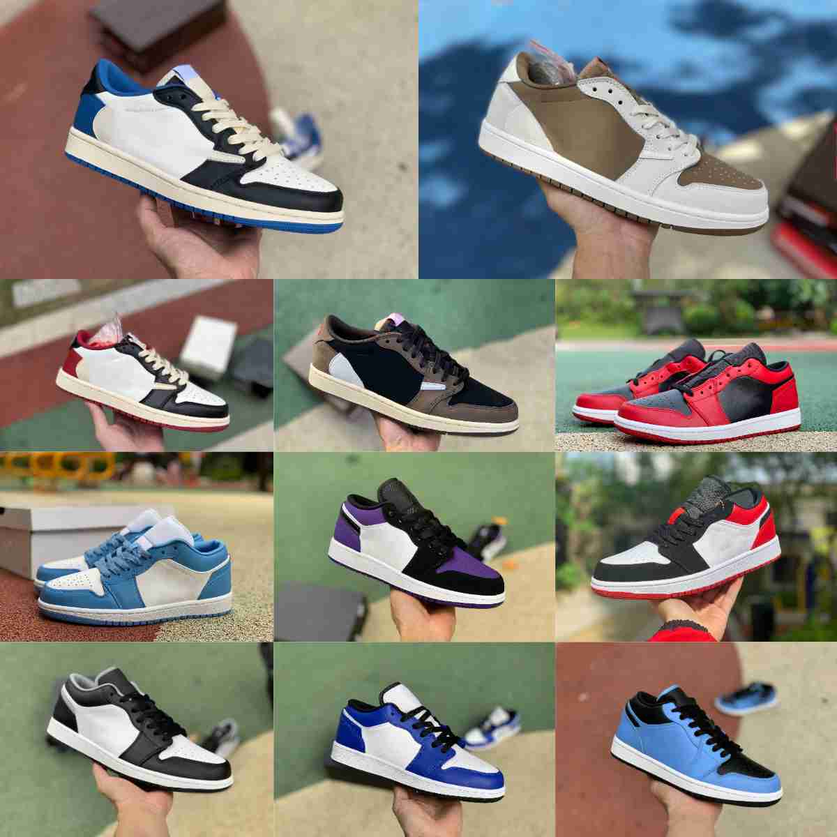 

Fragment Travis Scottss TS Jumpman Low Basketball Shoes Designers 1 1S White Brown Red Gold Grey Toe UNC Court Purple Black Shadow Panda Crimson Tint Sports Sneakers, Please contact us
