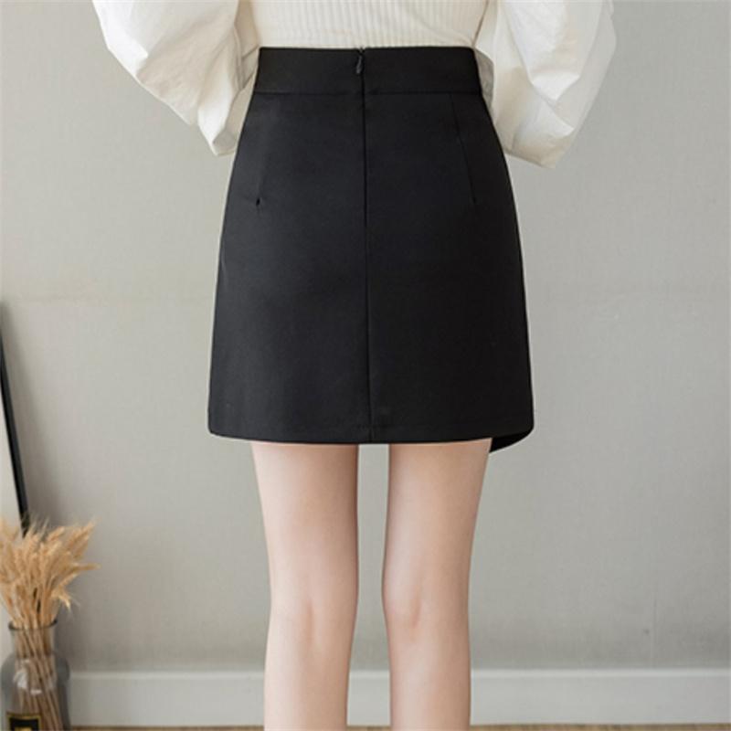 

Skirts Asymmetric Button-wrap Skirt Design Pleated Irregular A-line Anti-light One-step, Black