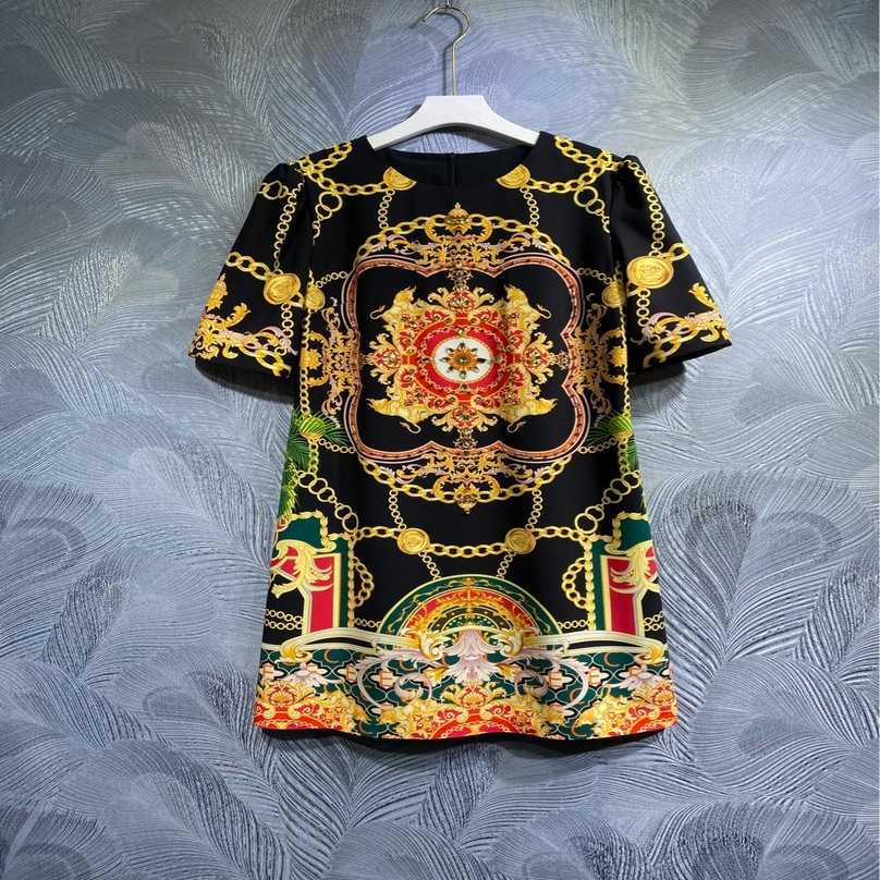 

designer dresses shirt Womens 2023 Spring New Round Neck Printed Short Sleeve DressHigh quality women clothes, Black5