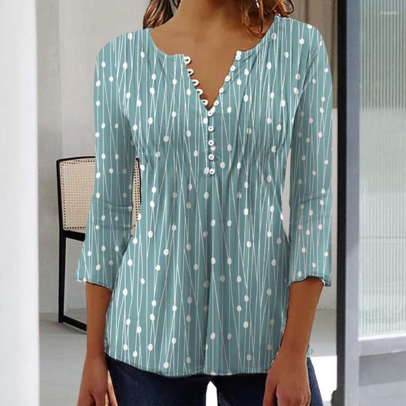 

Women's Blouses Cozy Women Shirt V Neck Workwear Soft Lady Casual Dot Print Tops Daily Costume, Blue