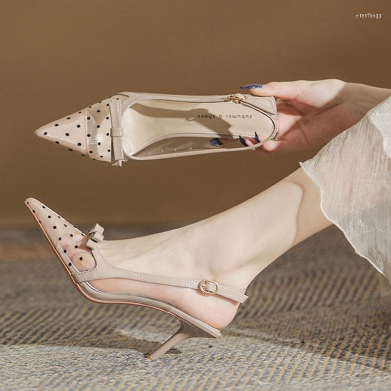 

Dress Shoes Transparent Mesh Slingback For Women Polka Dot High Heels Sexy Fashion Summer Woman Designer, Apricot