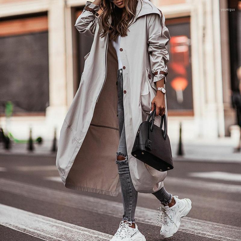 

Women' Trench Coats Fashion Women Streetwear Single Breasted Windbreaker Winter Hooded Collar Long Sleeve Straight Jacket Office Casual, 01 blue