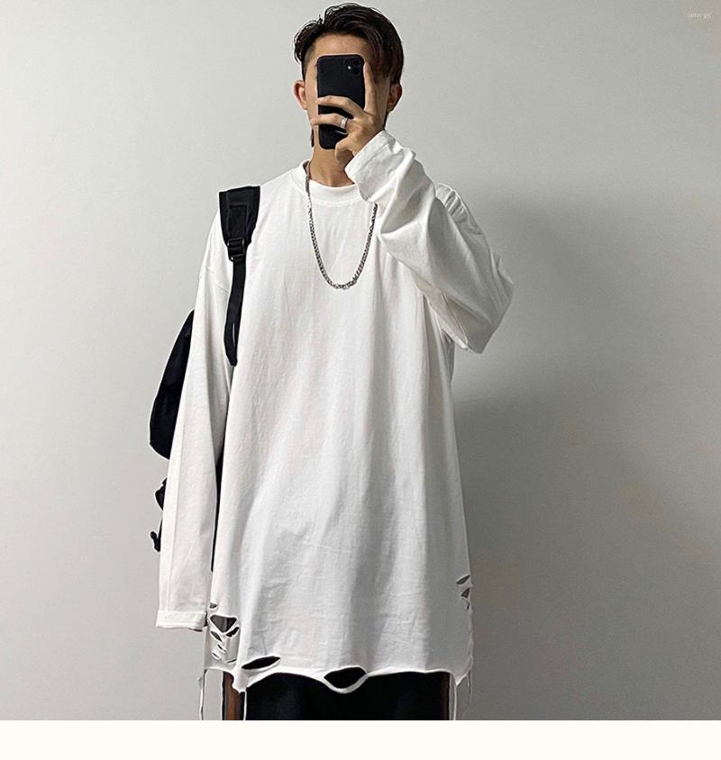 

Men's Tank Tops Men's T-shirt Is Simple And Trendy With Holes On The Inside Folded Bottom. Long Sleeve Hem Top, Black