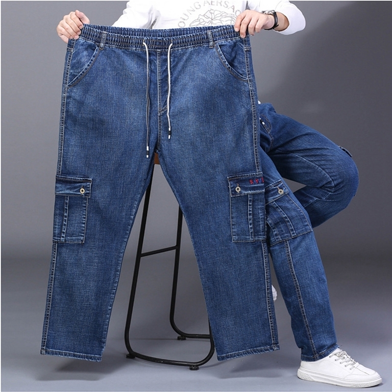 

Men's Jeans Plus Size Men's Casual Stretch Jeans 10XL 9XL 8XL 7XL Fashion Multi Pocket Loose High Waist Straight Long Jeans 230316, Black