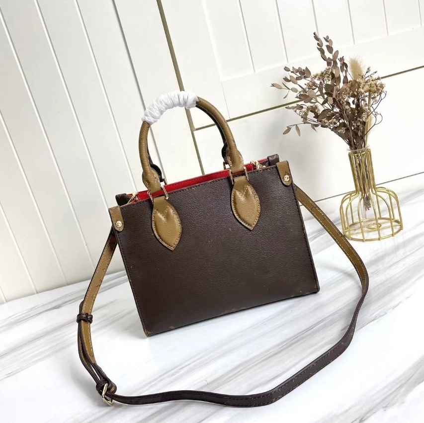 

3 Size S MM GM Luxury totes designer bag womens handbags Onthego tote bag Hot Crossbody flower ladies Casual Genuine Leather purse shoulder bags female Large handbag, Small:25cm