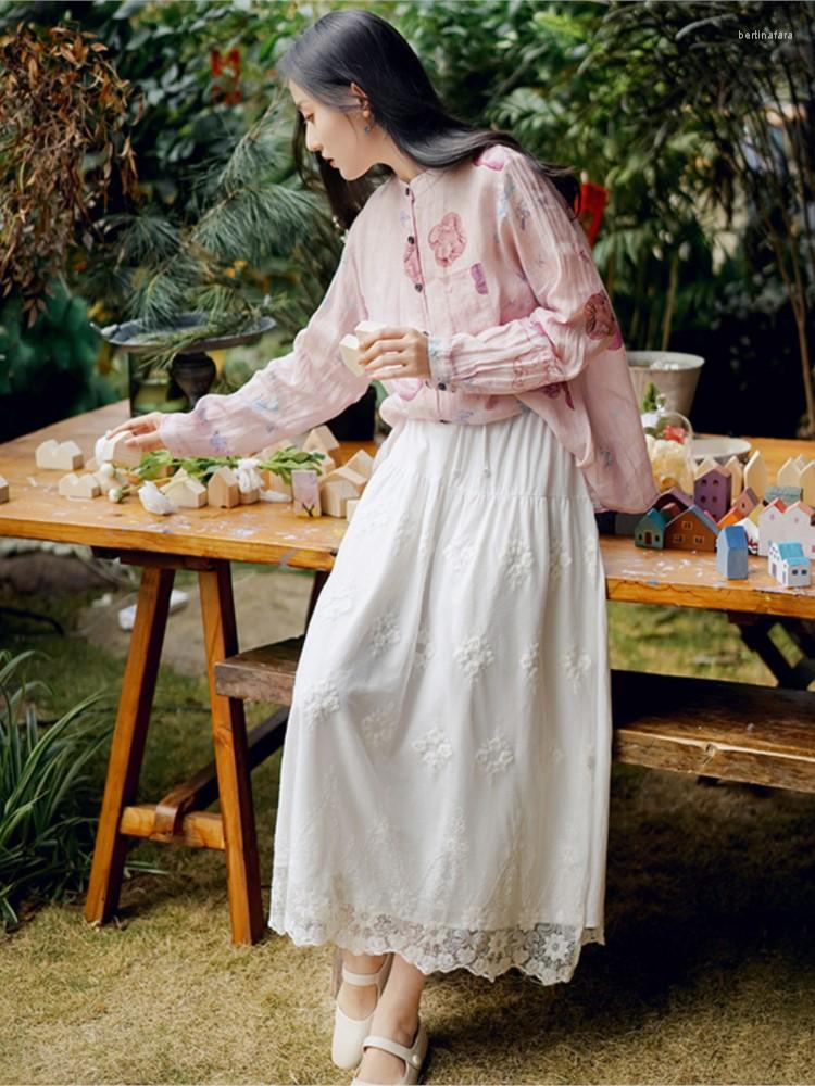 

Skirts Women's Vintage Jacquard High Waist White Clothing 2023 Summer A-Line Female Cotton Embroidery Floral Skirt Elegant, Black