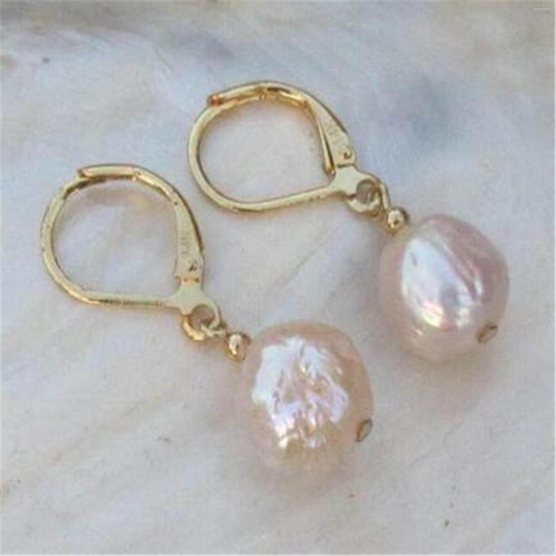 

Dangle Earrings 10x11mm Natural Sea Baroque Rose Gold Pearl 14K Real Earbob Jewelry Women Flawless Gift Party Aurora Luxury