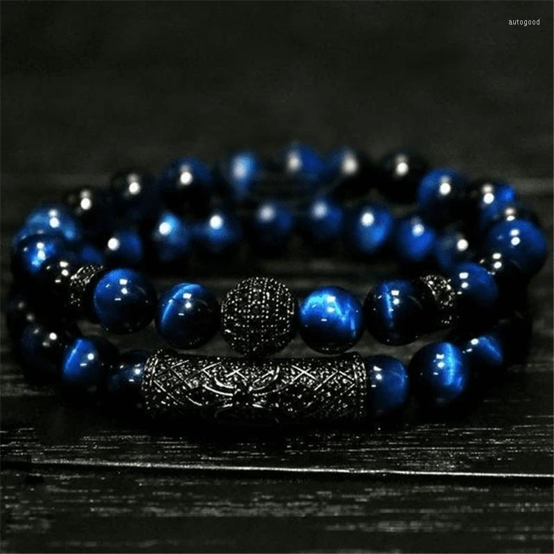 

Strand 2 Pcs/set Natural Tiger Eye Stone Bead Bracelet For Men Jewelry Gift