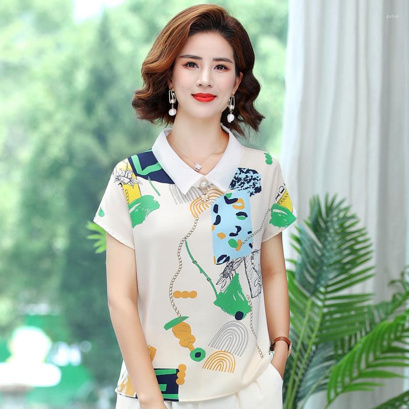 

Women's Blouses Summer Female Tops Casual 2023 Short Sleeve Chic Woman Shirt Fashion Loose Turn-down Collar Print Elegant Shirts, 23
