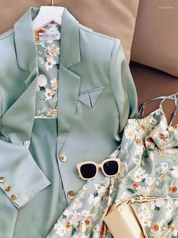 

Work Dresses Women's Fashion Blazer Suit Spring 2023 High Street Long-sleeved Jacket Printed Suspender Dress Office Lady 2pcs Sets