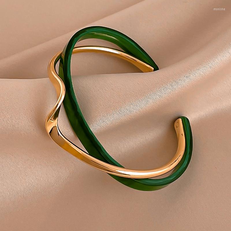 

Bangle Simple Green Shellfish Board Bend For Women Metal Geometric Resin Open Girls Jewelry Gift