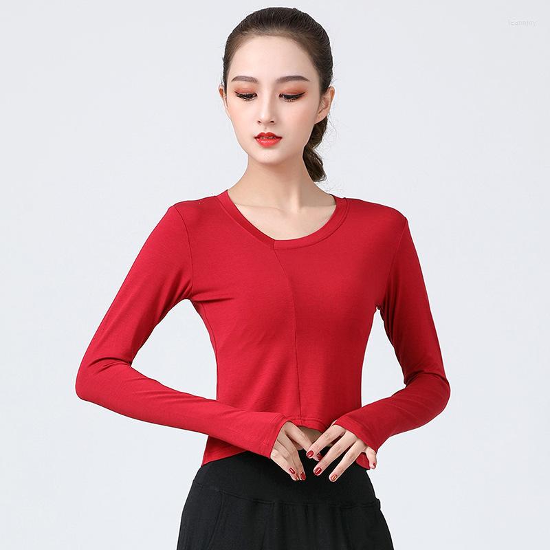 

Stage Wear X2082 Fashion Bevel V-neck Blouse Modal Dance Training Suit Modern Jacket Women Costume, Black