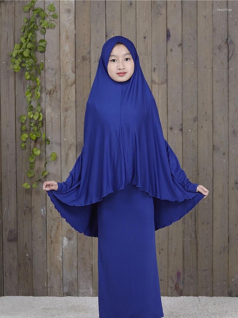 

Ethnic Clothing Abaya Kaftan Islamic Muslim Prayer Garment Dress Arab Middle Eastern Hijab Teen Girl Simple Two-Piece Suits Kids