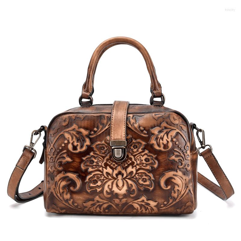 

Evening Bags Retro Chinese Style Genuine Leather Women's Bag Female Totes Handbag Casual Shoulder Hand-painted Tree Paste, Retro yellow