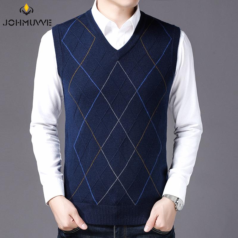 

Men' Vests JOHMUVVE02 Men Sleeveless Vest Striped Check Woolen Knitted Casual Work Business Autumn, Dark grey